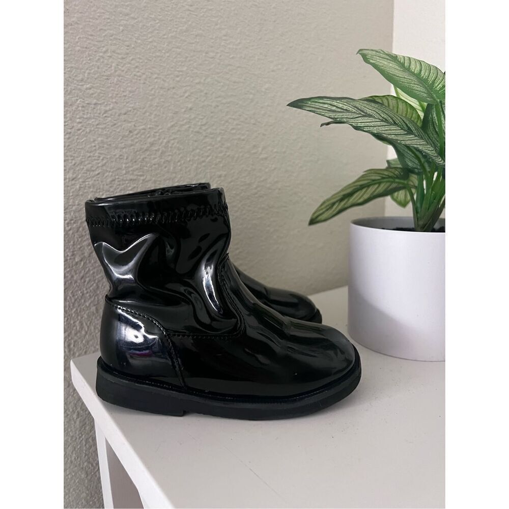 Zara girls black shiny patent soft fall winter boots booties size 6.5